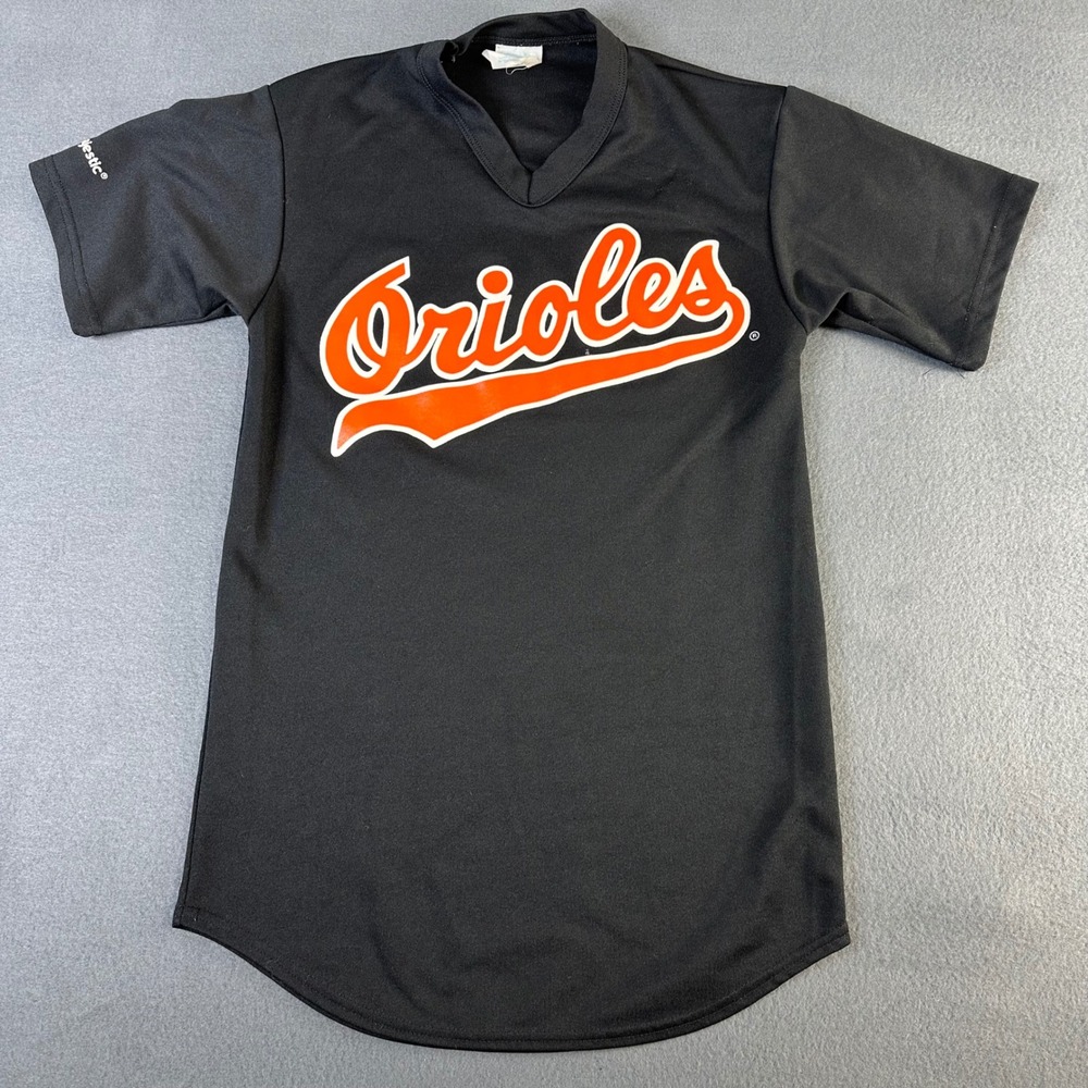 Majestic Baltimore Orioles MLB Jersey Black V-Neck Shirt Small Made in USA 5200 - Picture 1 of 7